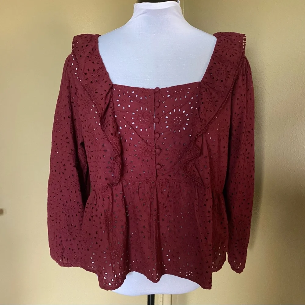 Like New Madewell Burgundy Broderie Anglaise Cotton Top